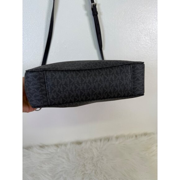 Michael Kors Jet Set Travel Large Messenger Bag Logo-Print Canvas Black/Silver - Picture 9 of 16